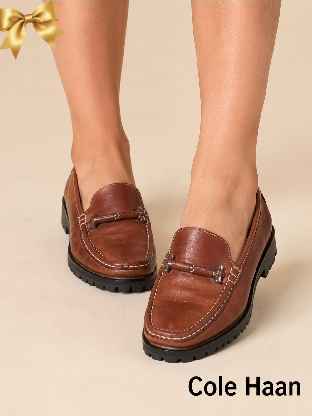 Cole Haan Brown Lug Sole Bit Leather Loafers Size 8B